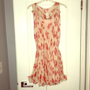 Floral print micro pleated pink flirty dress